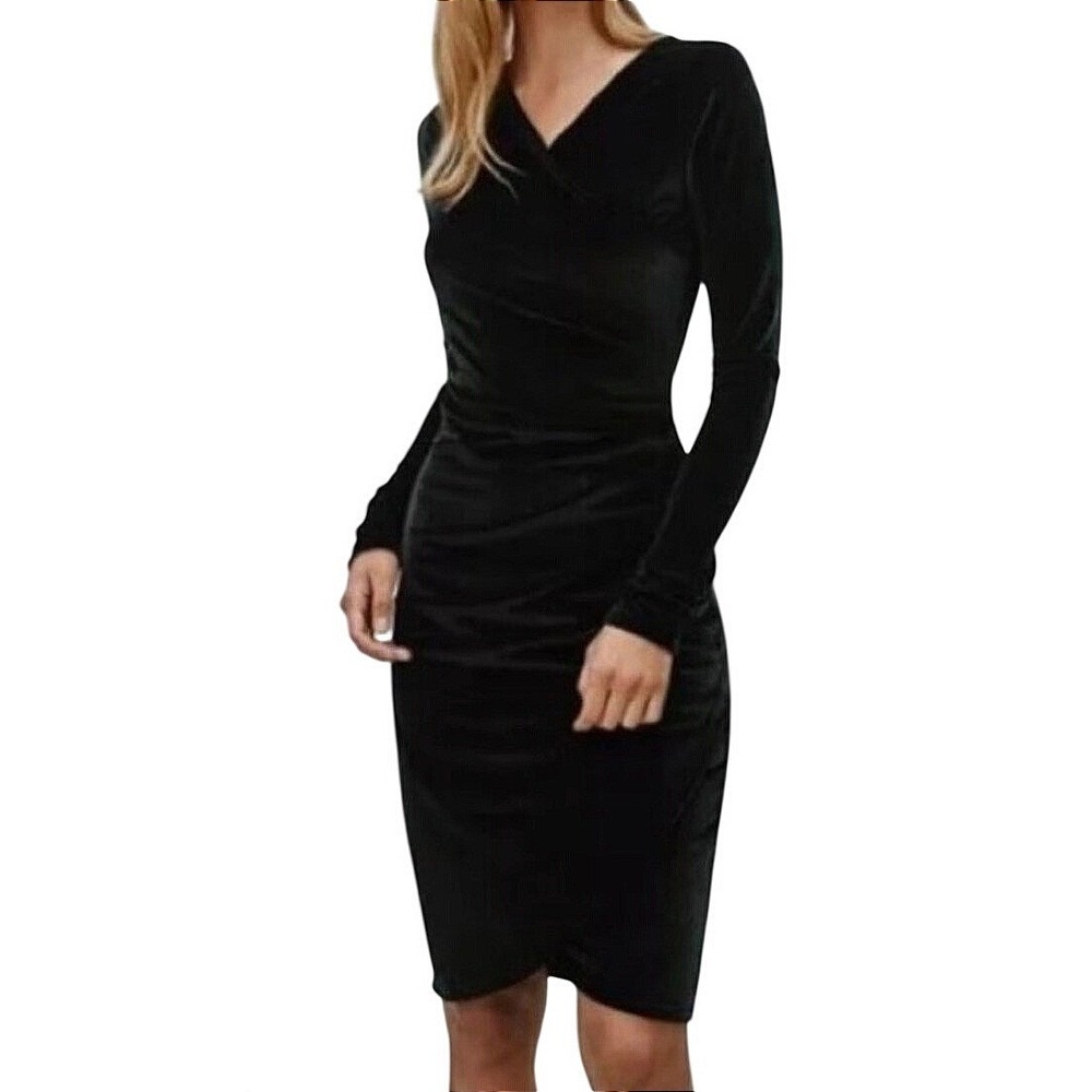 Aritzia Wilfred Free Klum Velvet Wrap Dress‎ Medium Black Ruched Party Chic Date